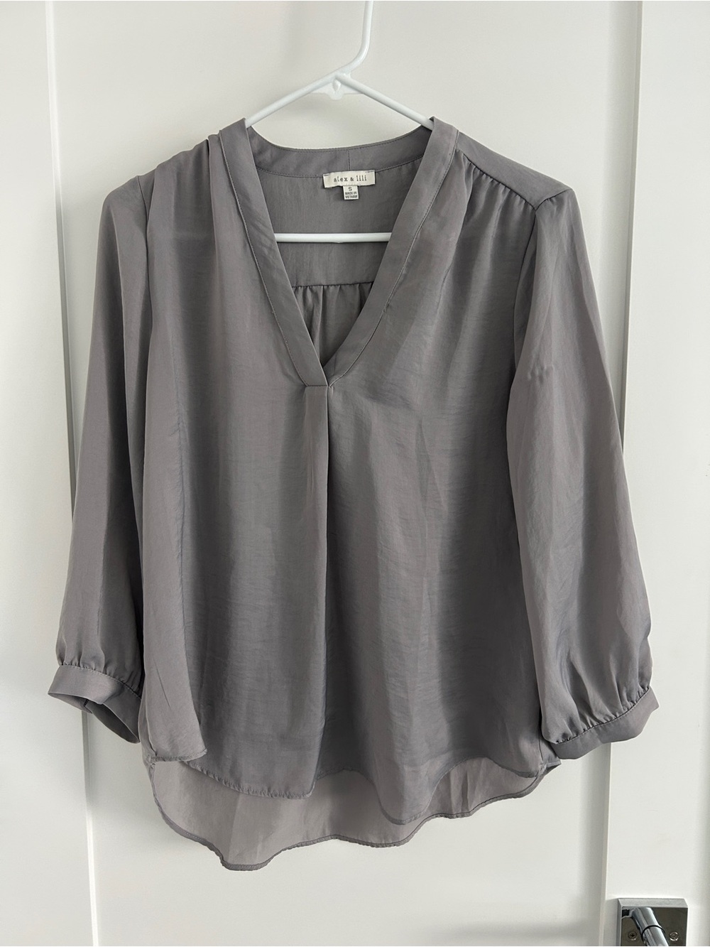 Alex & Lili Grey V-Neck Blouse